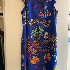 J Crew Blue Floral Print Silk Dress